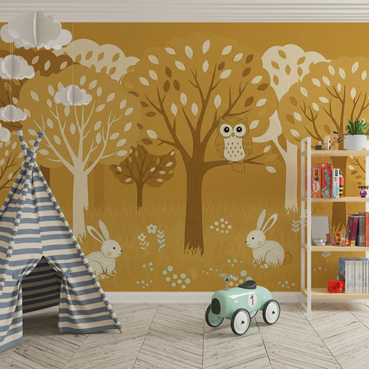 Kids-Mundo enchanted forest wall mural bringing woodland charm to a kids bedroom