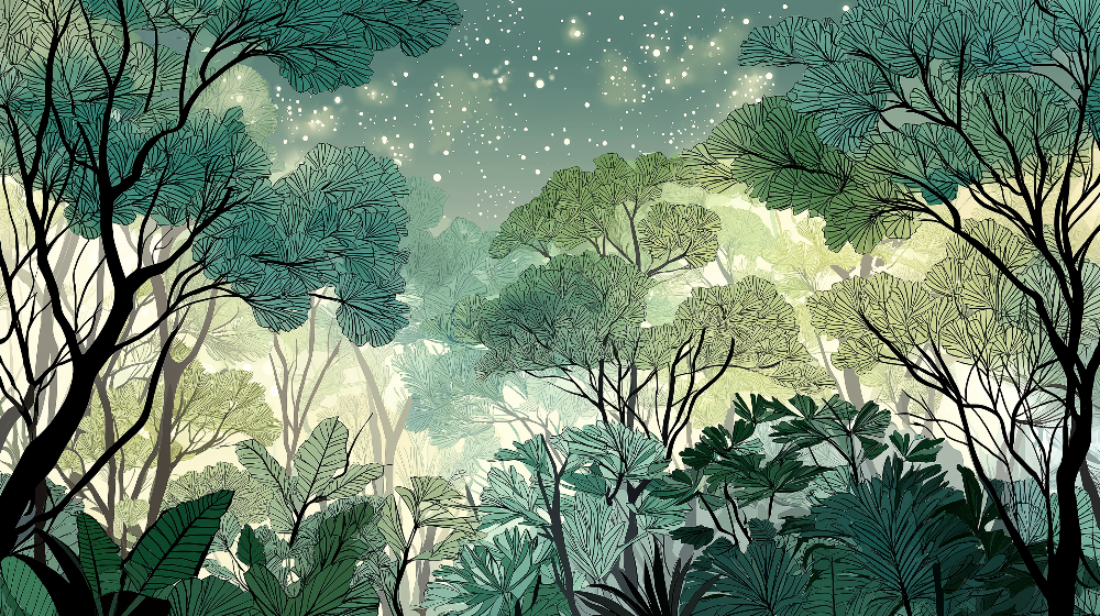 Enchanted Starry Forest Wall Mural