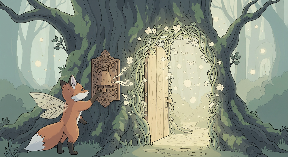 Fairy Fox and Magic Forest Door Wall Mural