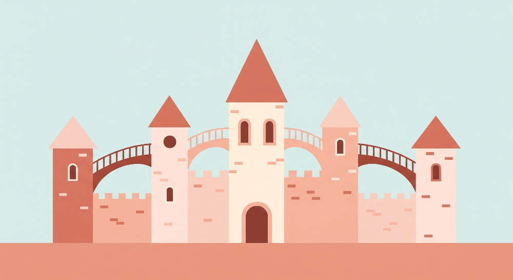 Flat artwork preview of the Kids-Mundo fairytale castle and bridges wall mural design