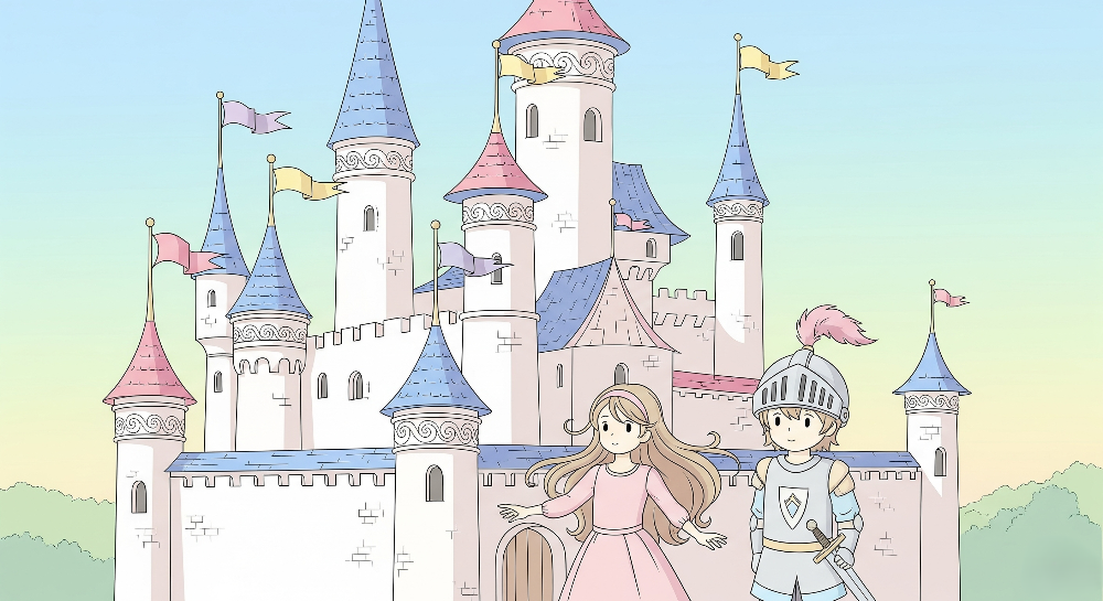 Fairytale Castle with Princess and Knight Wall Mural
