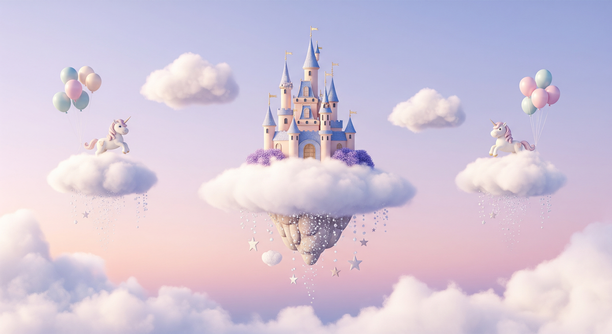 Fairytale Castle and Unicorns Wall Mural