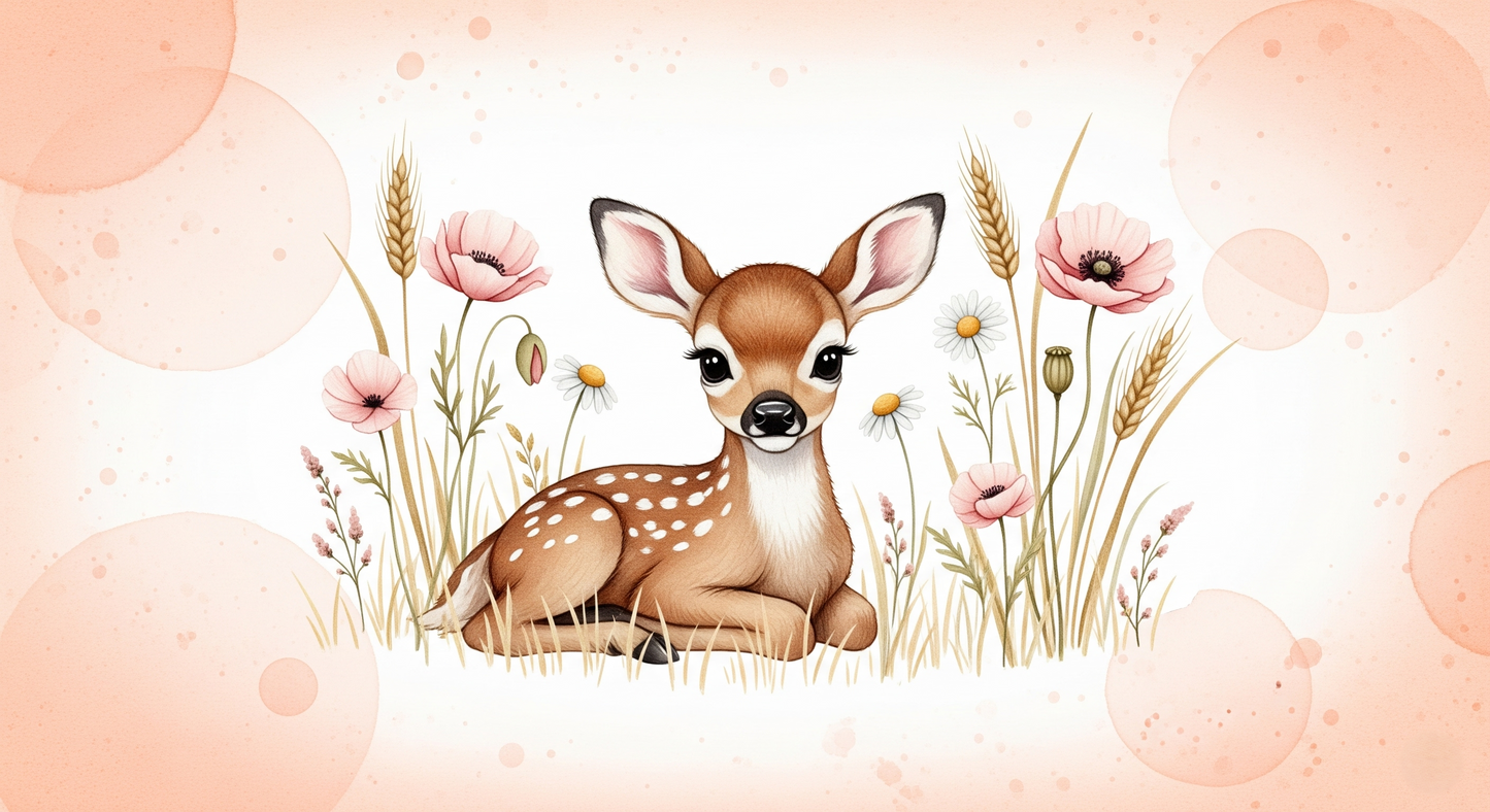 Kids-Mundo flat artwork preview of the baby fawn wildflower meadow wall mural.