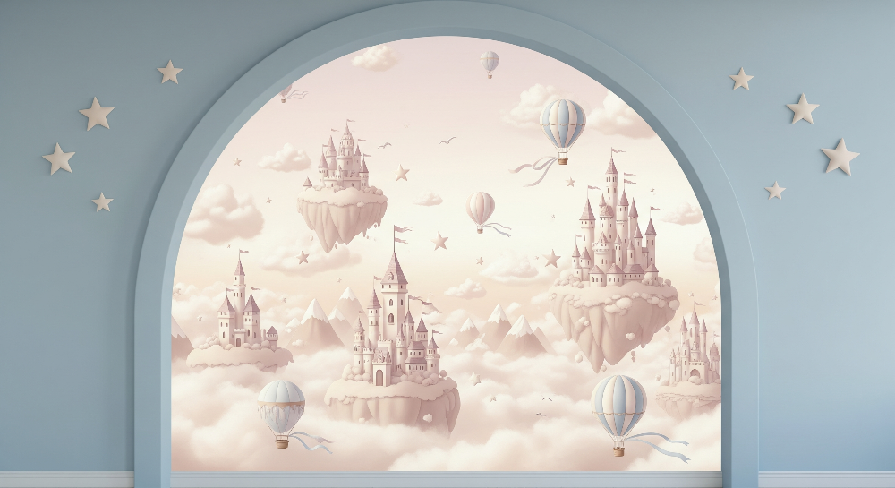 Floating Castles and Hot Air Balloons Wall Mural