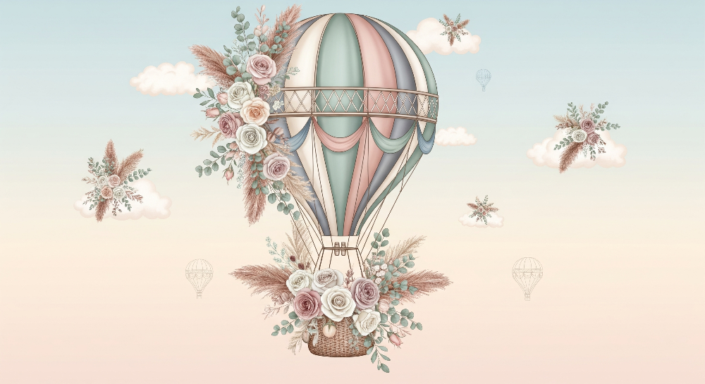 Floral Hot Air Balloon Wall Mural