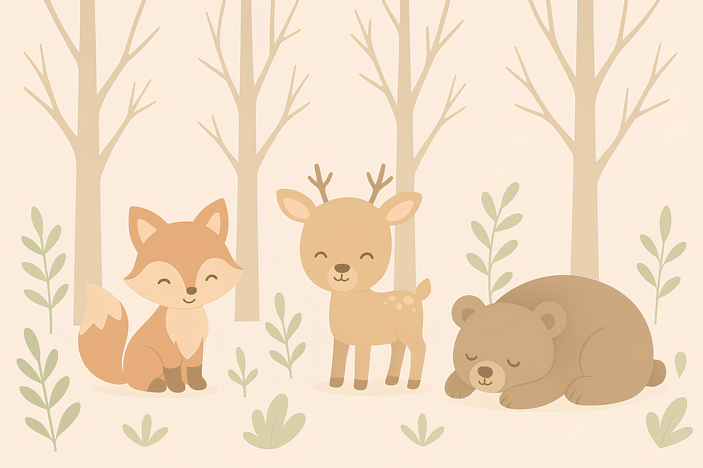 Detailed forest animals mural wallpaper design pattern showing woodland creatures by Kids-Mundo
