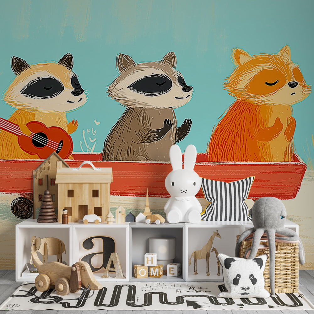 Woodland musical animals wallpaper creating peaceful nursery atmosphere with natural decor