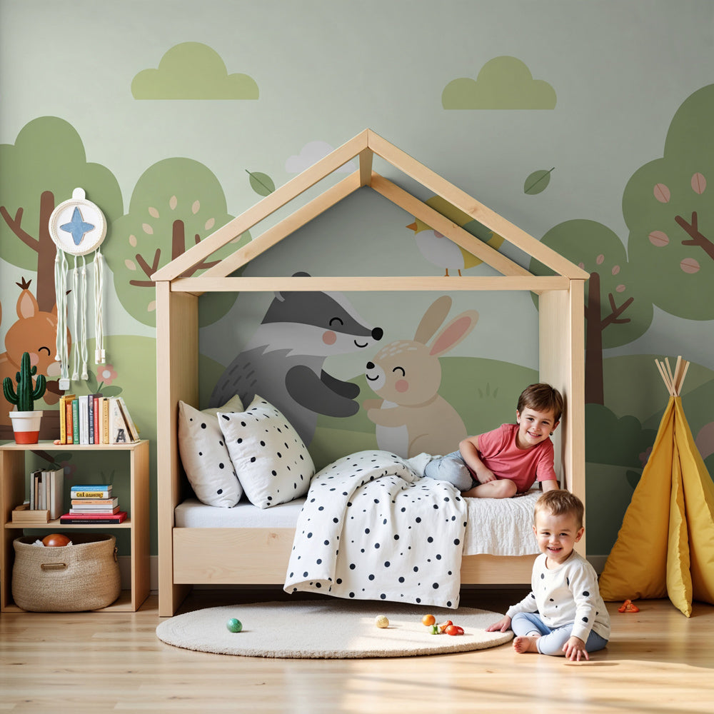Forest animals mural wallpaper creating magical woodland nursery decor by Kids-Mundo