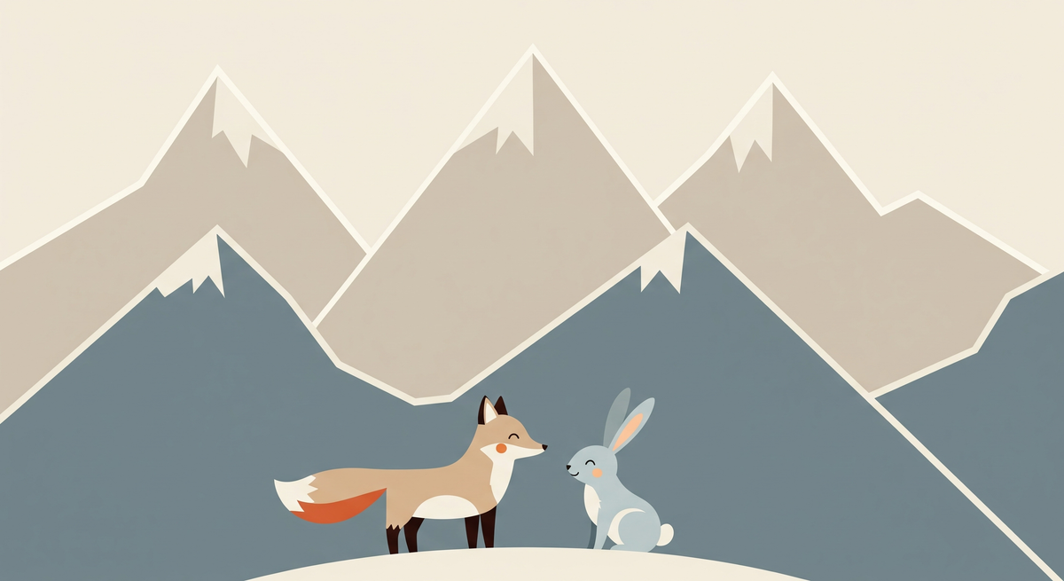 Fox and Rabbit in the Mountains Wall Mural