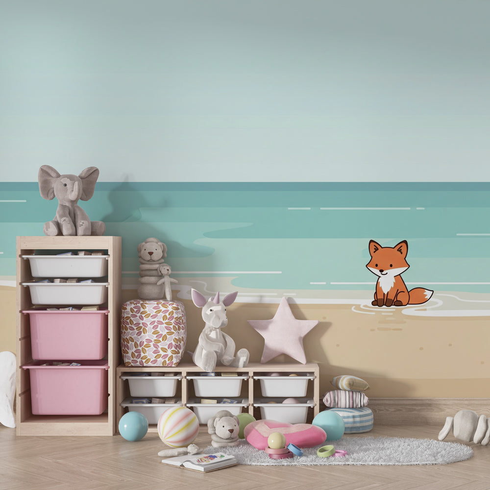 Coastal fox wallpaper creating serene atmosphere in modern children's bedroom decor