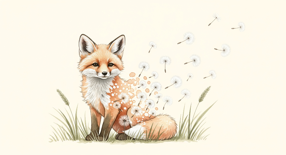 Fox and Dandelion Seeds Watercolour Wall Mural