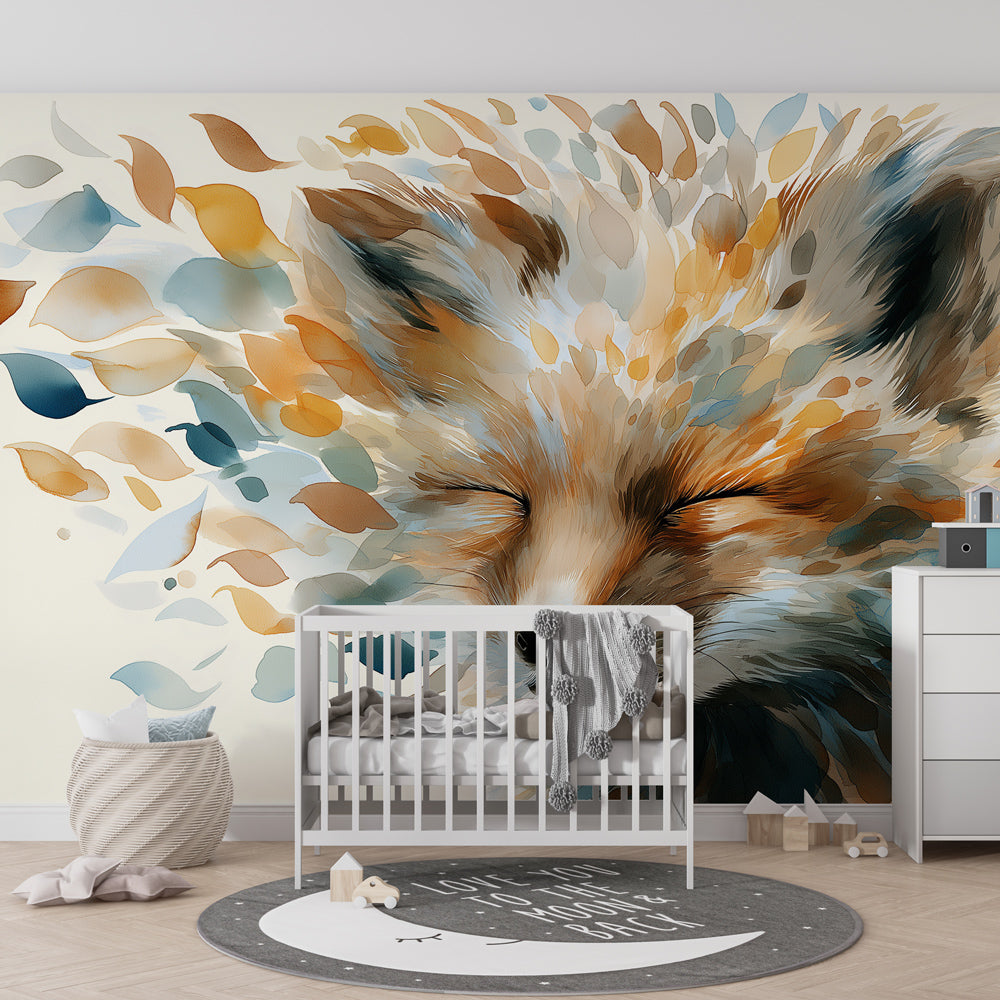 Colorful fox foliage wallpaper transforming children's bedroom into forest sanctuary
