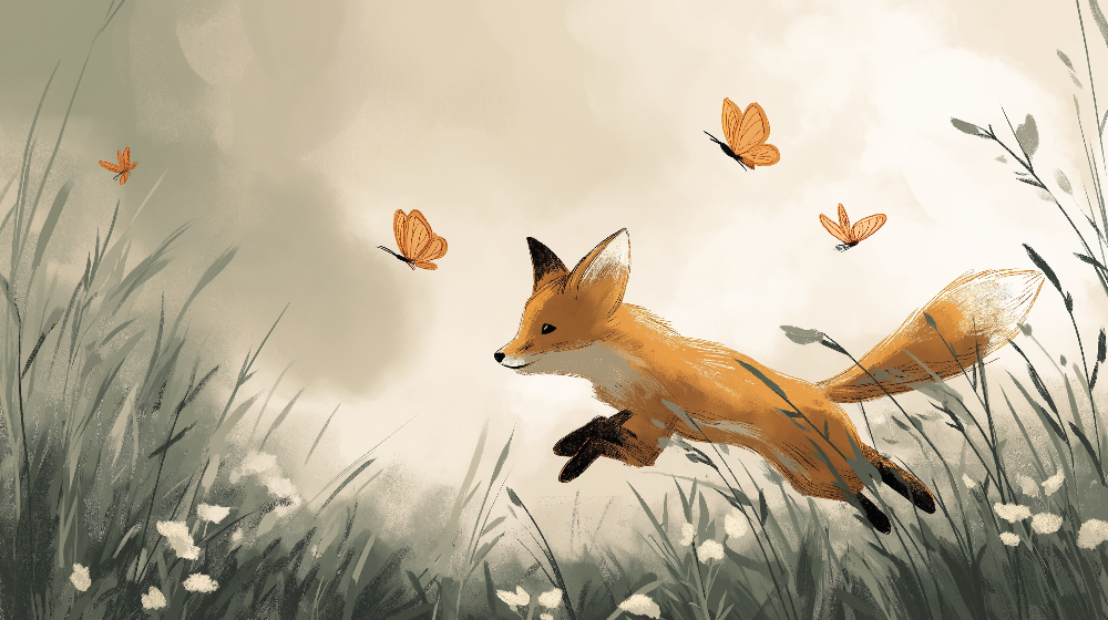 Playful Fox Leaping Through a Flowery Meadow Wall Mural