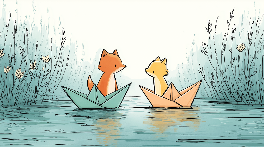 Foxes in Paper Boats Wall Mural