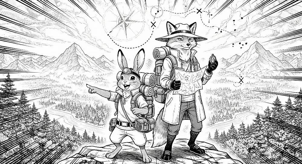 Fox and Rabbit Adventure Mountain Sketch Wall Mural