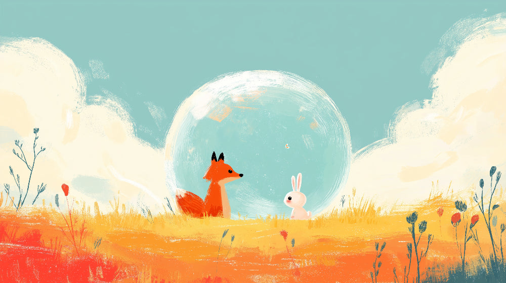 Detailed fox and rabbit woodland meadow mural wallpaper design pattern by Kids-Mundo