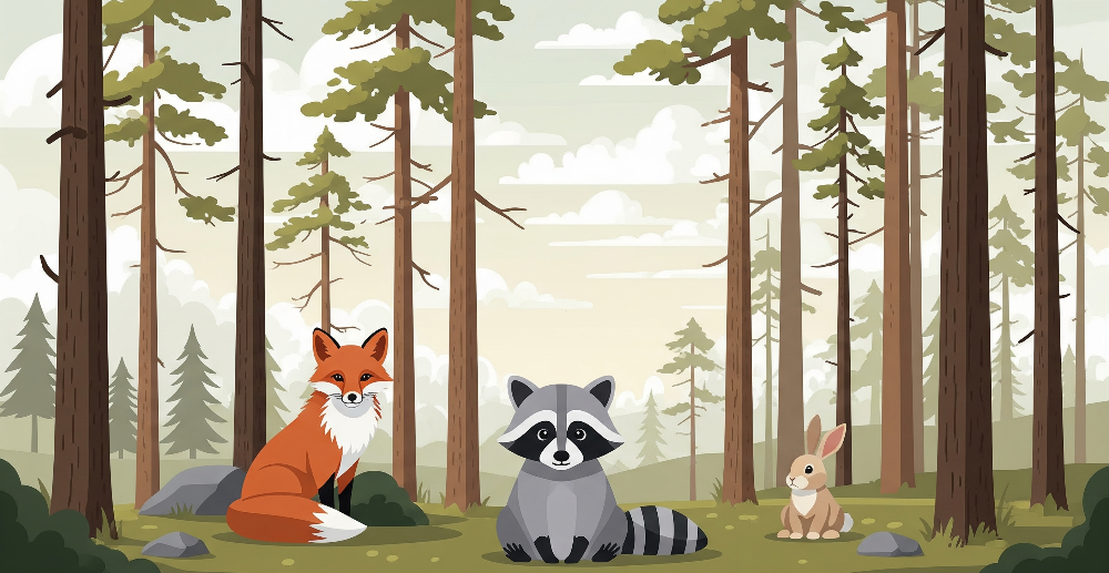 Fox, Raccoon and Rabbit Forest Wall Mural