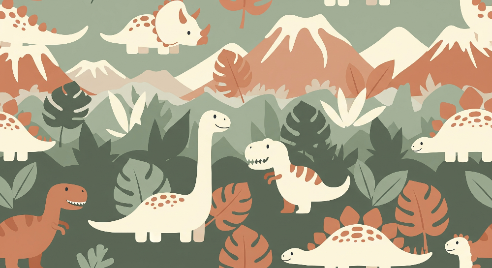 Friendly Dinosaurs Mountain Jungle Wall Mural