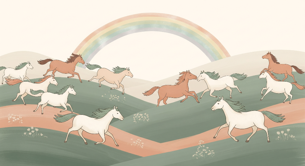Galloping Horses Over Rolling Hills Wall Mural