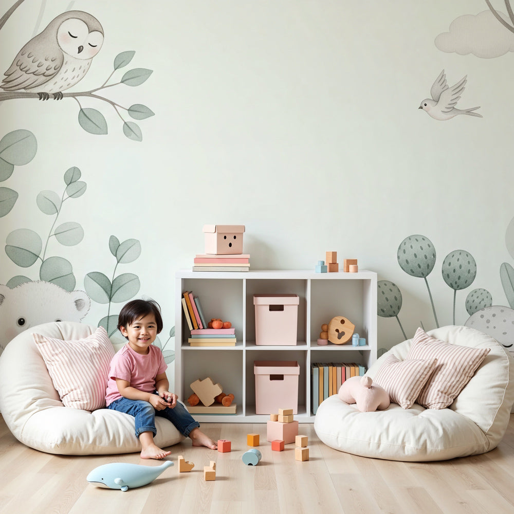 Gentle animals mural wallpaper with polar bear and seal in peaceful nursery setting by Kids-Mundo