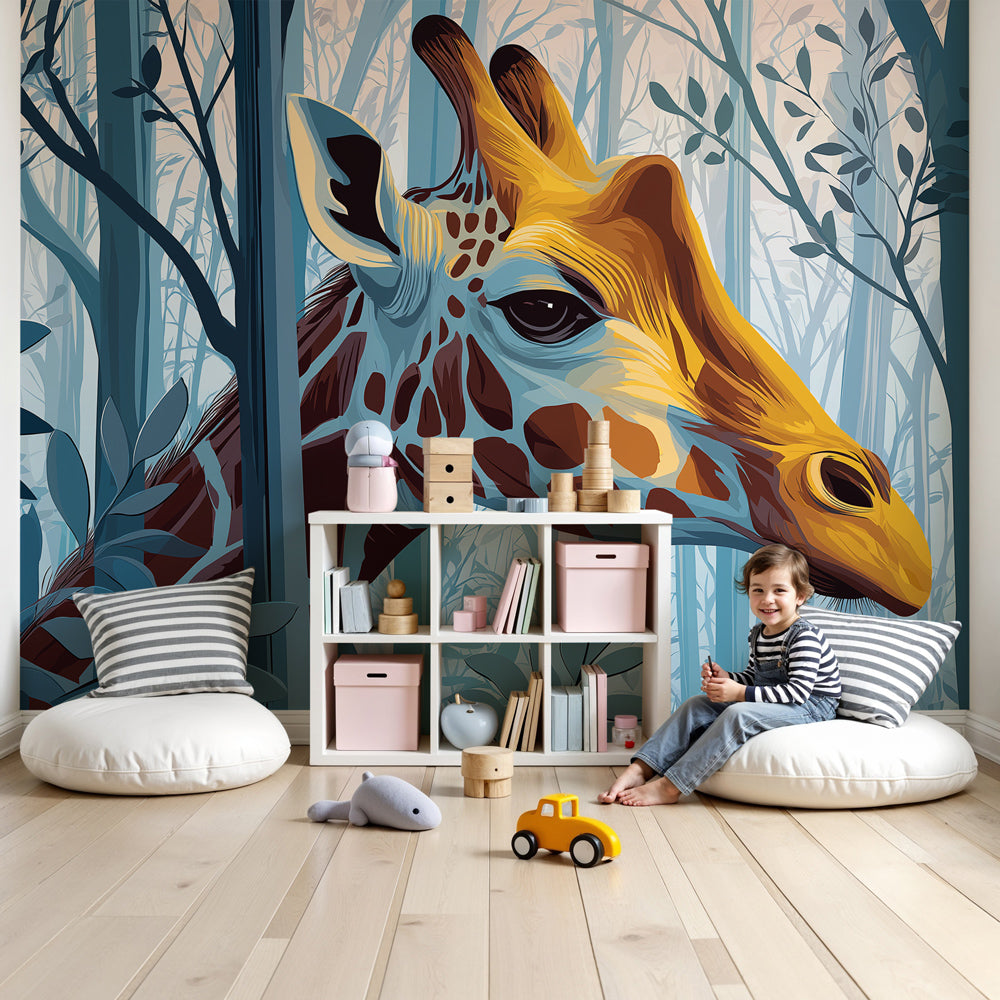 Majestic giraffe jungle mural wallpaper in modern kids nursery by Kids-Mundo