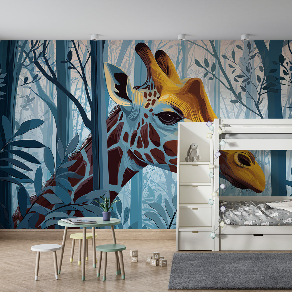 Safari giraffe wallpaper creating adventure-themed children's bedroom decor by Kids-Mundo