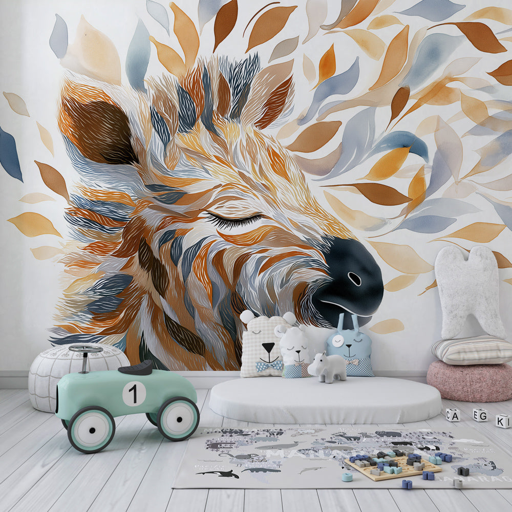 Safari giraffe wallpaper creating serene atmosphere in children's bedroom decor