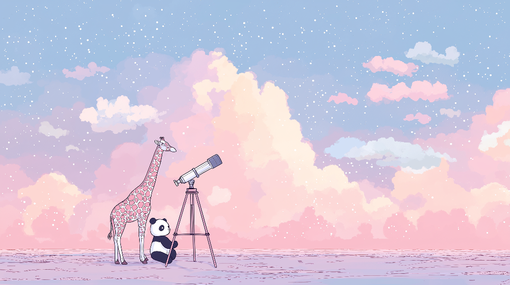 Giraffe and Panda Stargazing Wall Mural