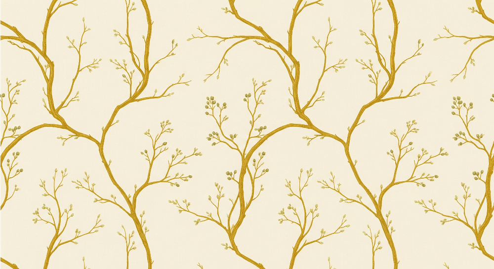 Kids-Mundo flat artwork of golden branches with delicate olive buds on cream