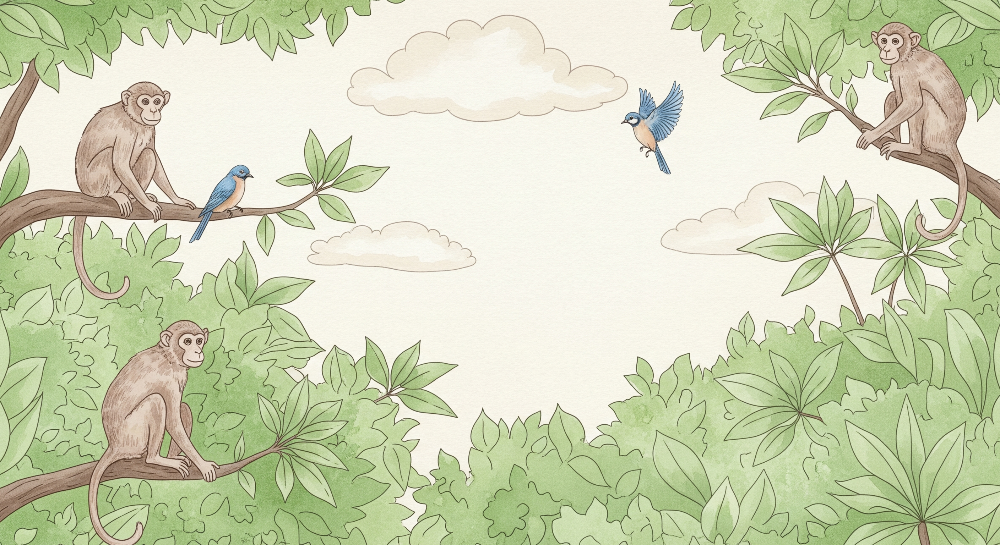 Green Jungle Canopy with Playful Monkeys Wall Mural