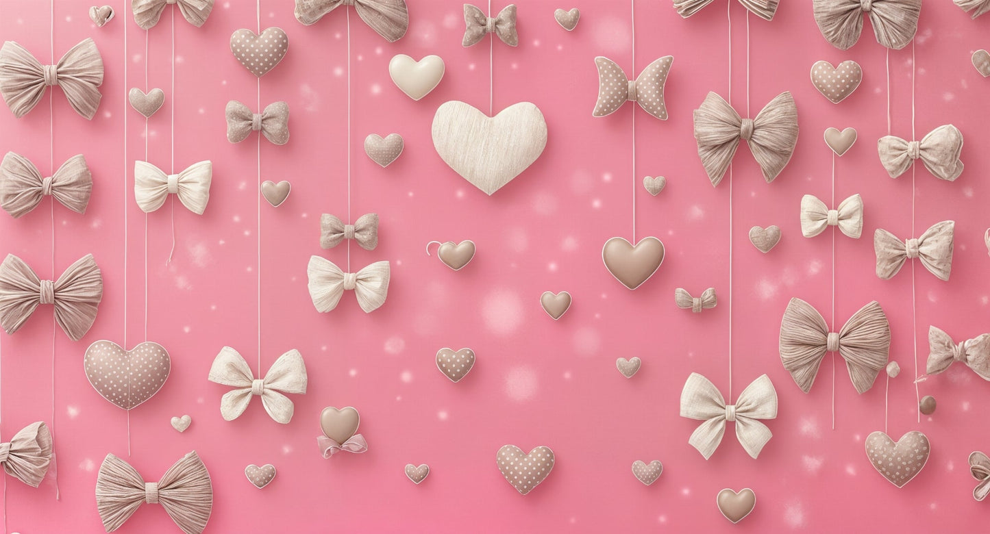 Kids-Mundo flat artwork preview of the pink bows and hearts wall mural design.