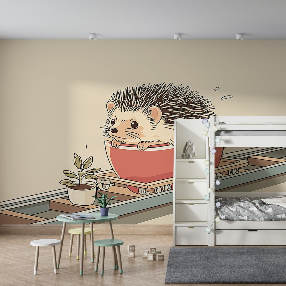 Cute hedgehog animal mural wallpaper transforming children's bedroom space by Kids-Mundo