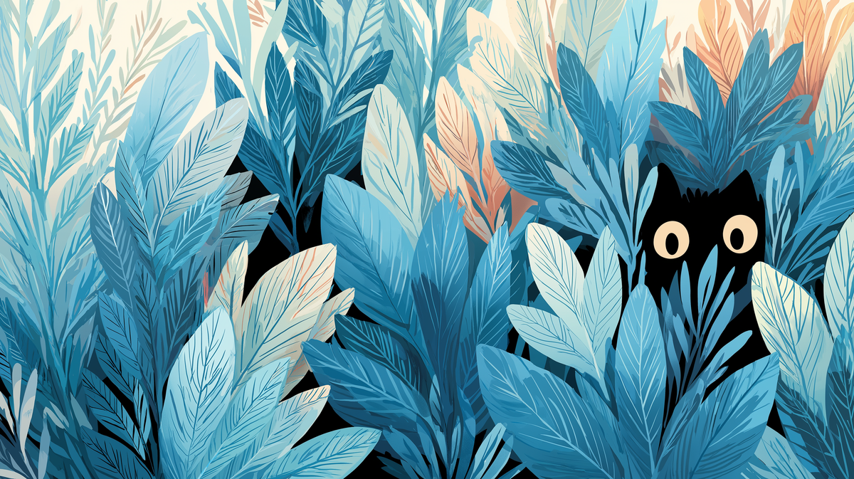 Hidden Black Cat in a Blue Jungle Wall Mural