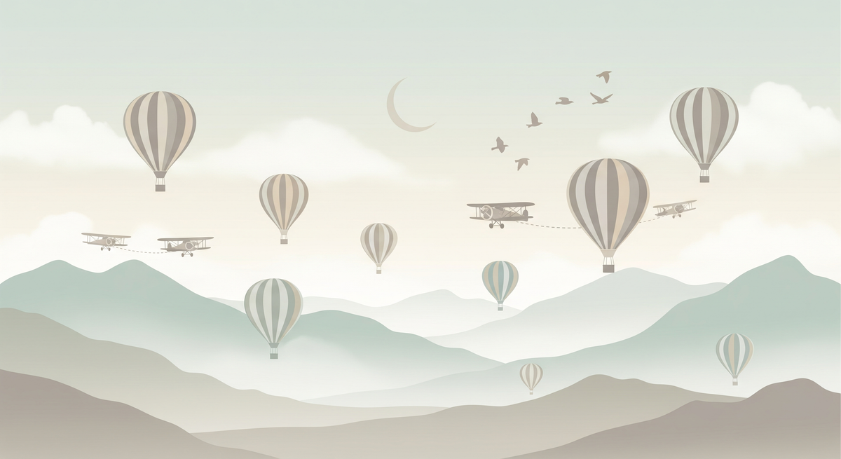 Hot Air Balloons and Biplanes Sky Wall Mural