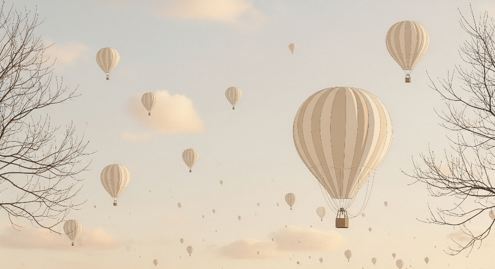 Hot Air Balloons Drifting in a Pastel Sky Wall Mural