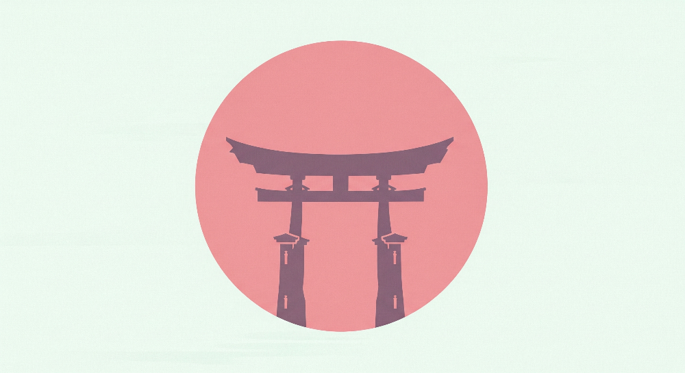 Flat artwork preview of the Kids-Mundo torii gate wall mural showing the silhouette on a mint background