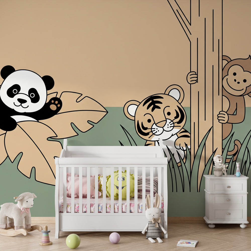 Safari animal wallpaper transforming kids bedroom with tropical jungle theme and natural colors