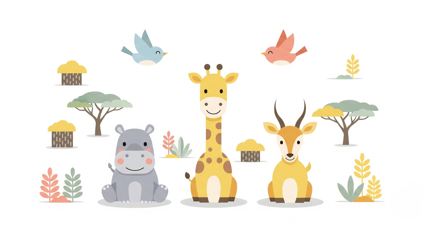 Detailed jungle animals mural wallpaper design pattern with safari friends by Kids-Mundo