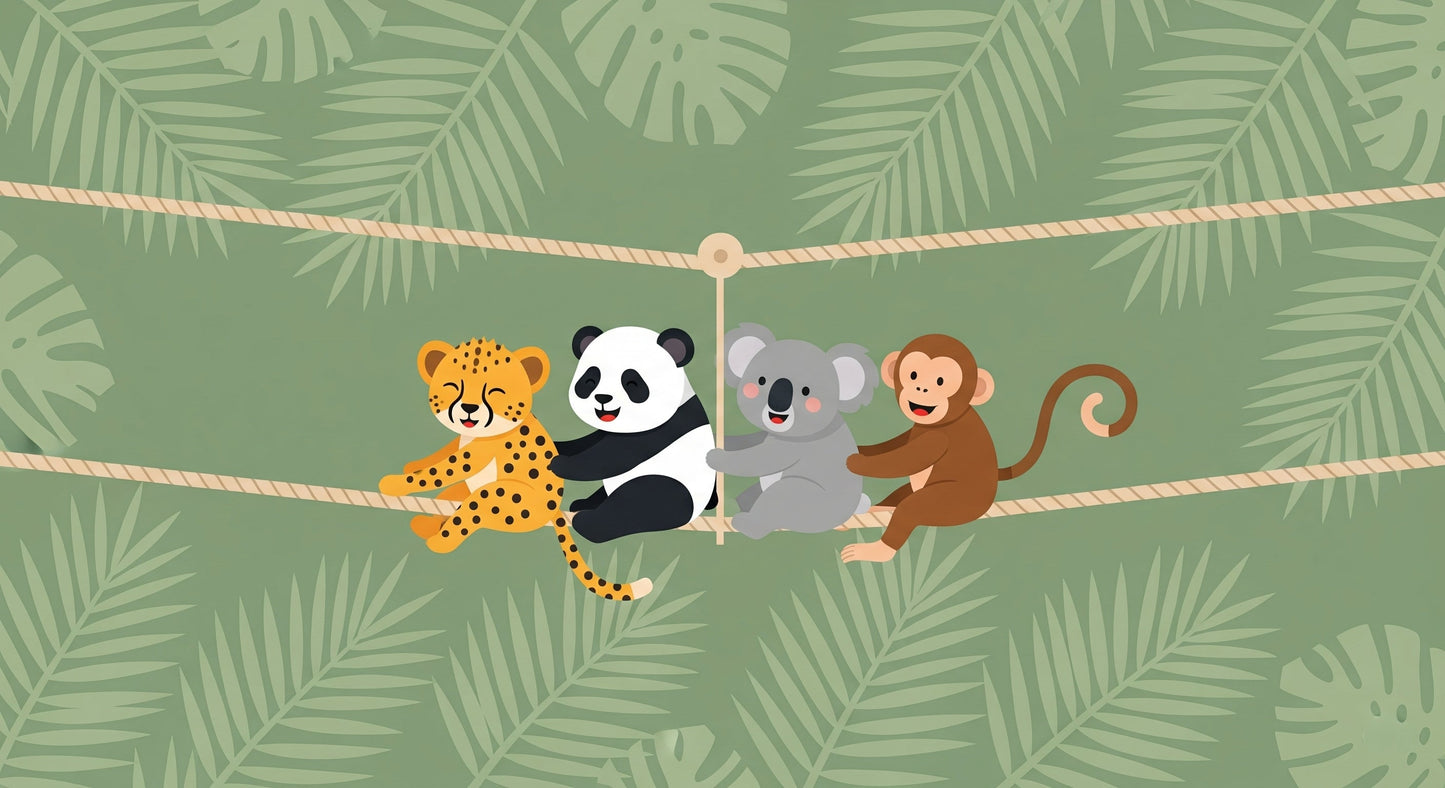 Detailed jungle animals mural wallpaper design pattern showing safari creatures by Kids-Mundo