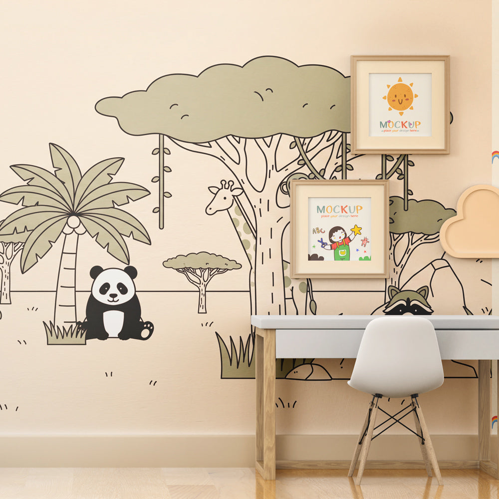 Baby safari adventure wallpaper creating peaceful jungle atmosphere in toddler bedroom