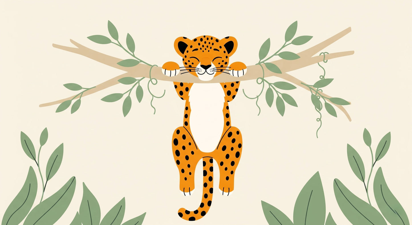 Detailed jungle leopard mural wallpaper design pattern with tropical leaves by Kids-Mundo