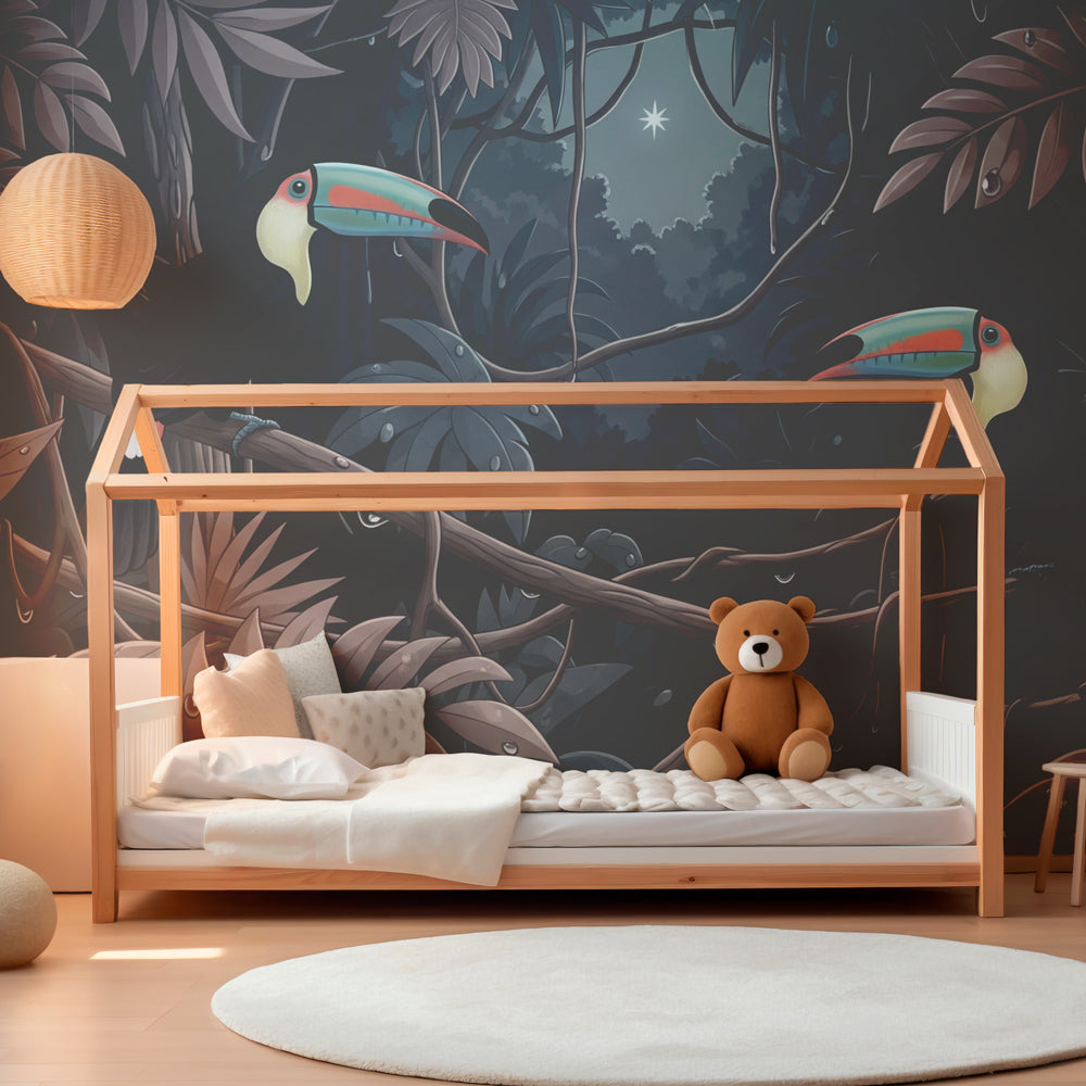 Tropical birds wallpaper with colorful toucans transforming children's bedroom decor