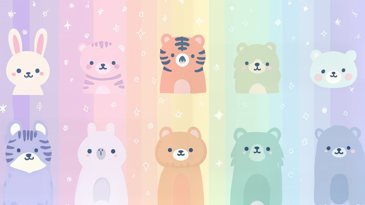 Kawaii Pastel Animals Rainbow Wall Mural
