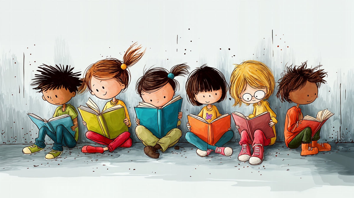 Children Reading Books Wall Mural