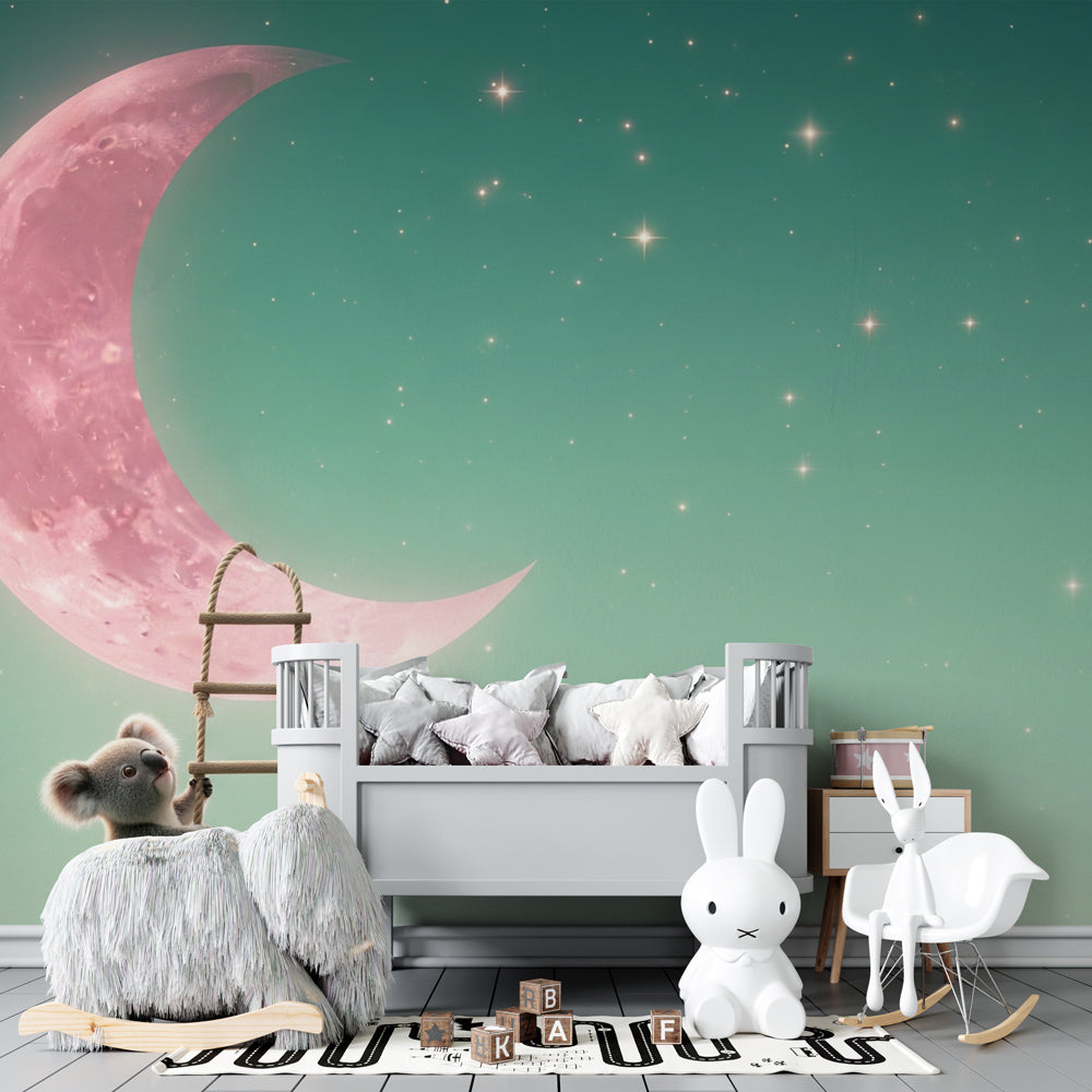 Dreamy koala climbing ladder wallpaper creating magical atmosphere in children's bedroom