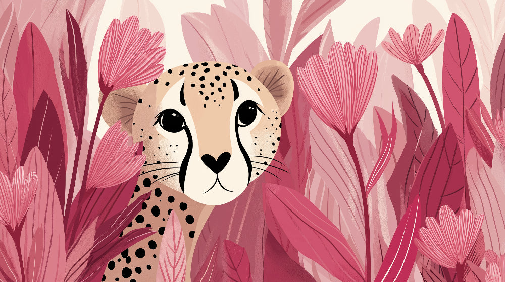 Detailed leopard and tropical flowers mural wallpaper design pattern by Kids-Mundo