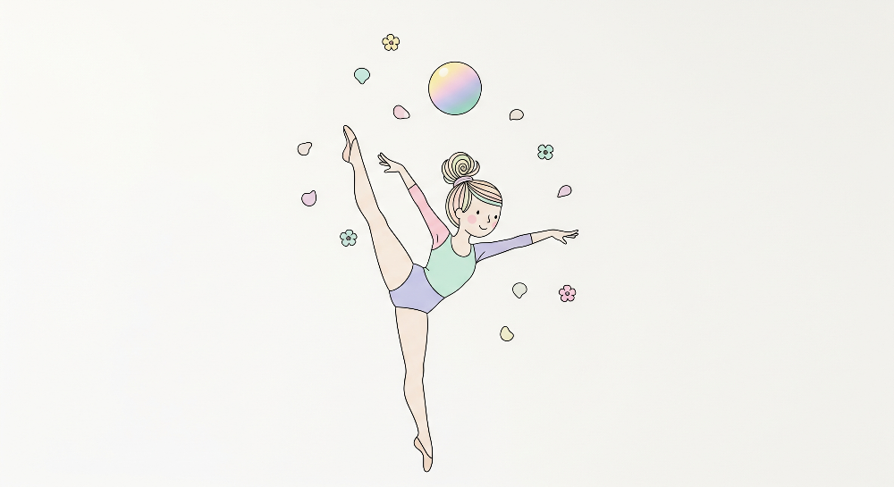 Line Art Ballerina with Pastel Petals Wall Mural