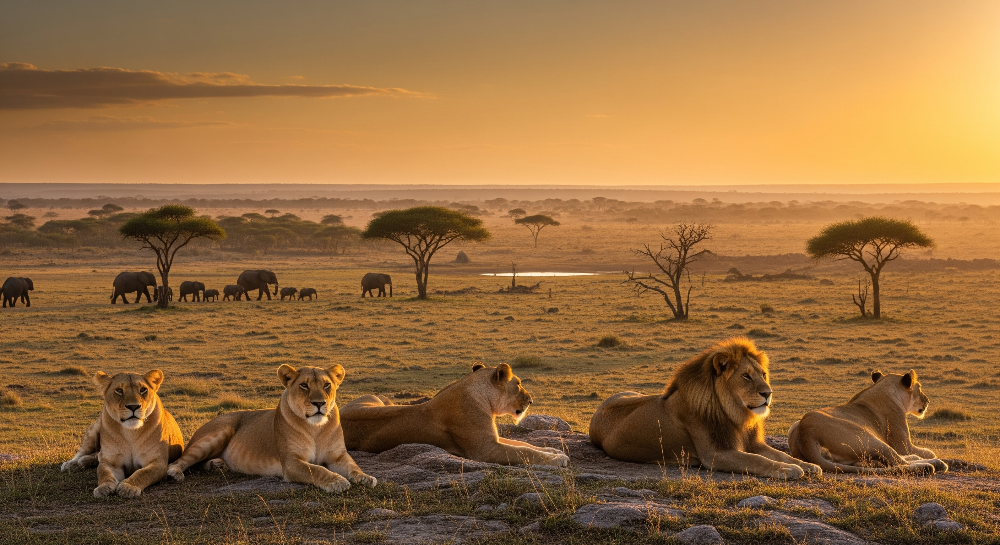 Lion Pride at Sunset on the Savanna Wall Mural