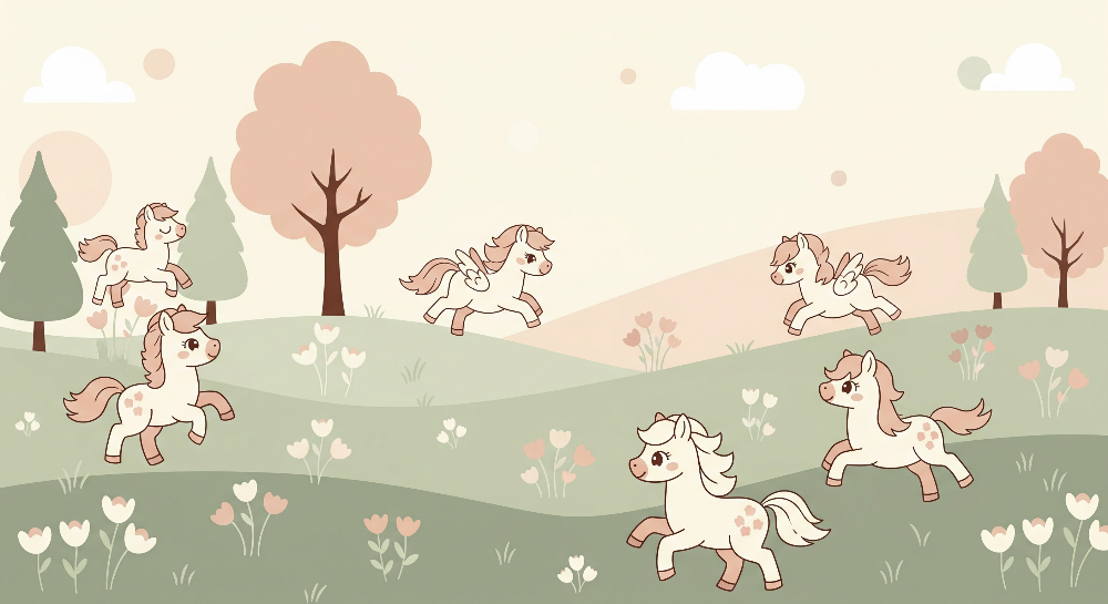 Little Ponies in a Soft Countryside Wall Mural