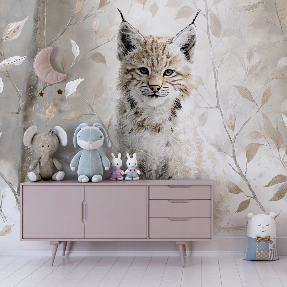 Autumn forest lynx wallpaper transforming children's bedroom into nature sanctuary